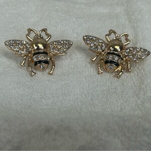 Large Bumblebee Gold Black Bee Stud Earrings Rhinestone 1.5” Nature Glam Quirky